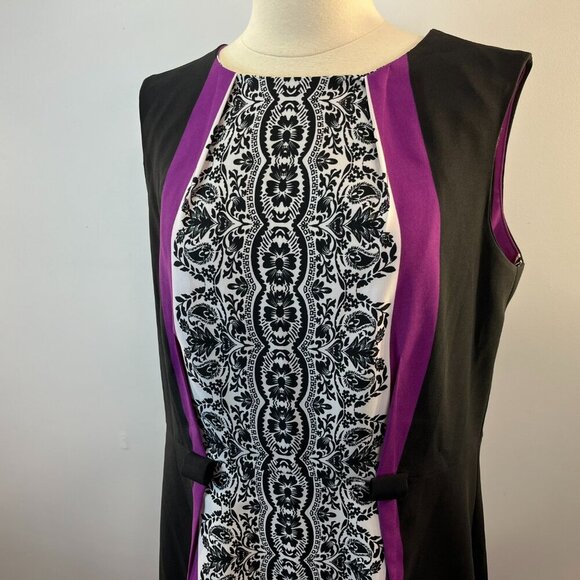 Cleo Women's Black Purple Floral Print Dress - Size 12 - Picture 2 of 5